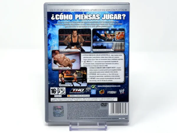 Parte trasera de WWE SmackDown vs. Raw 2008 (ESP) (Platinum) para PlayStation 2, edición PAL España