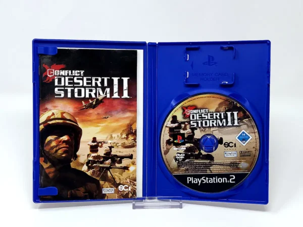 Interior del juego Conflict: Desert Storm II (FRA) para PlayStation 2 con disco y manual