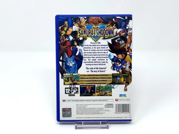 Parte trasera de Samurai Shodown V (UK) para PlayStation 2, edición PAL UK