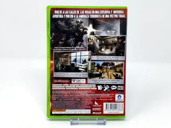 Parte trasera de Tom Clancy's Rainbow Six: Vegas 2 (ESP) para XBOX 360, edición PAL España