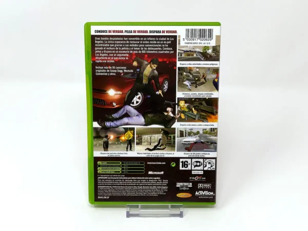 Parte trasera de True Crime: Streets of LA (ESP) para XBOX, edición PAL España