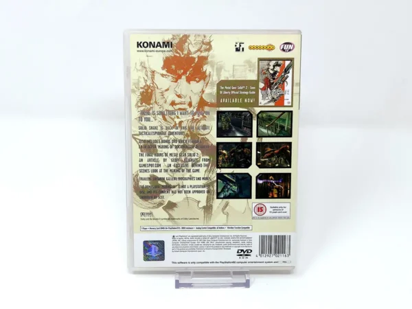 Parte trasera de Metal Gear Solid 2: Sons of Liberty (UK) para PlayStation 2, edición PAL UK