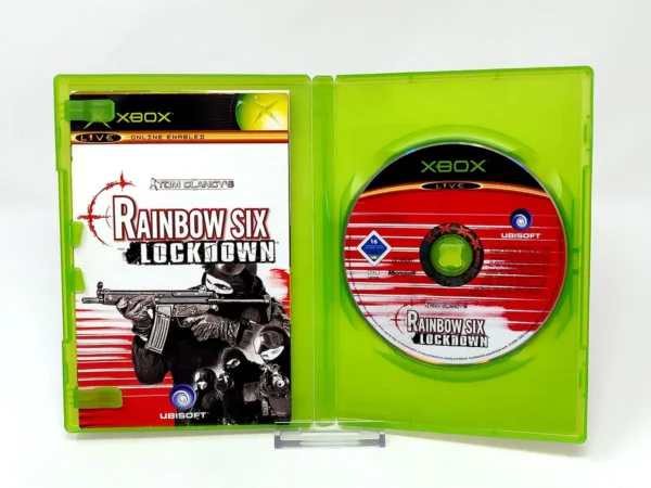 Interior del juego Tom Clancy's Rainbow Six: Lockdown (UK) para XBOX con disco y manual