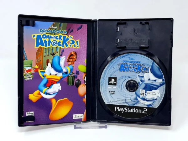 Interior del juego Disney's Donald Duck: Quack Attack (ESP) (v1) para PlayStation 2 con disco y manual