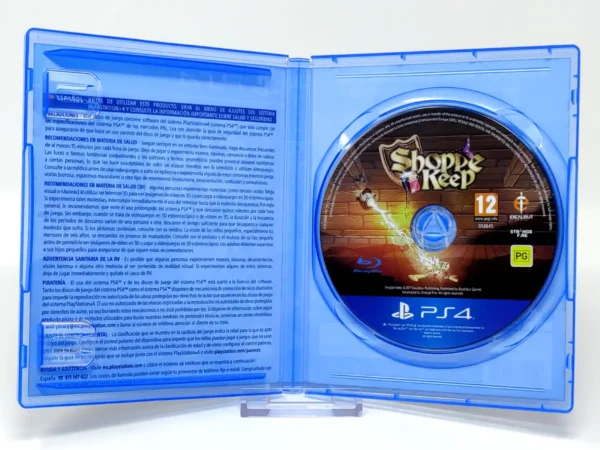 Interior del juego Shoppe Keep (ESP) para PlayStation 4 con disco y manual