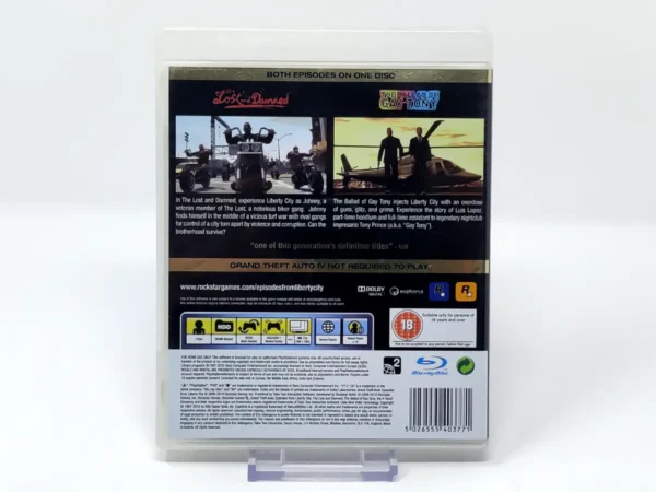 Parte trasera de Grand Theft Auto: Episodes from Liberty City (UK) para PlayStation 3, edición PAL UK