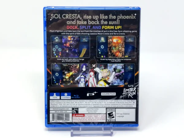 Parte trasera de Sol Cresta: Dramatic Edition (USA) (Limited Run) (Precintado) para PlayStation 4, edición NTSC USA
