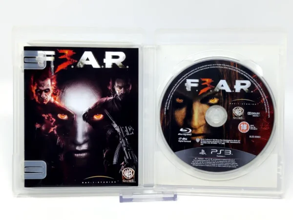 Interior del juego F.3.A.R. (ESP) para PlayStation 3 con disco y manual