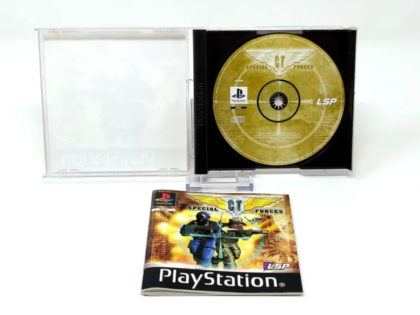 Interior del juego CT Special Forces (ESP) para PlayStation 1 con disco y manual
