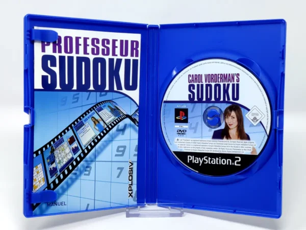 Interior del juego Profesor Sudoku (FRA) para PlayStation 2 con disco y manual