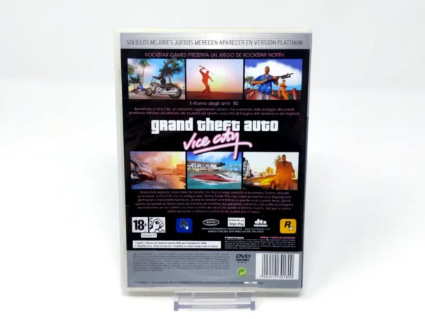 Parte trasera de Grand Theft Auto: Vice City (ESP) (Platinum) (Rebajado) para PlayStation 2, edición PAL España