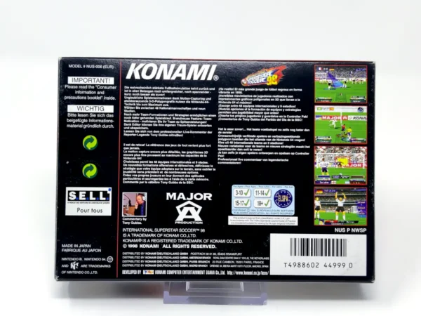 Parte trasera de International Superstar Soccer '98 (ESP) para Nintendo 64, edición PAL España