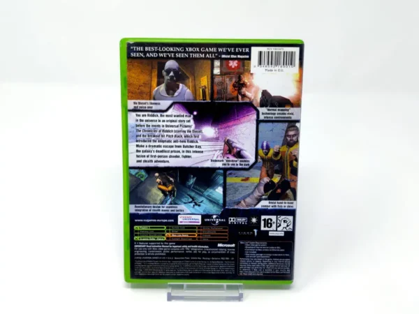 Parte trasera de The Chronicles of Riddick: Escape from Butcher Bay (UK) para XBOX, edición PAL UK