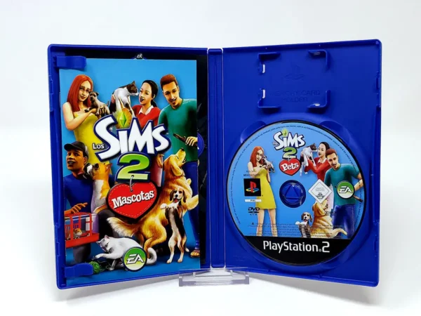 Interior del juego Los Sims 2: Mascotas (ESP) para PlayStation 2 con disco y manual