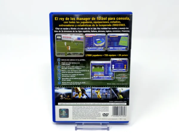 Parte trasera de Mánager de Liga 2003 (ESP) para PlayStation 2, edición PAL España