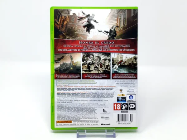 Parte trasera de Assassin's Creed II (ESP) para XBOX 360, edición PAL España