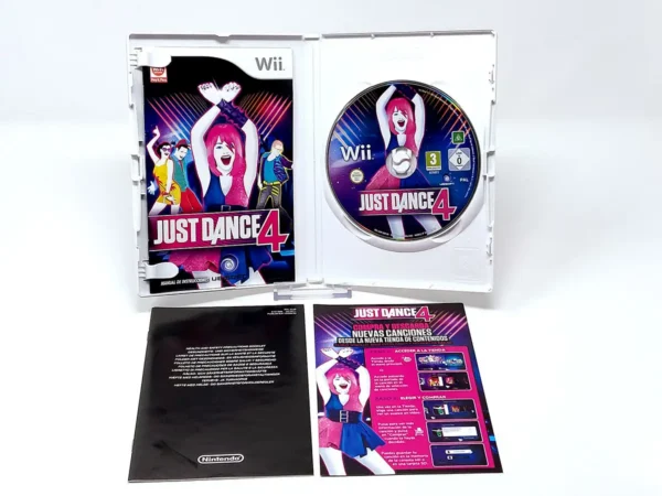 Interior del juego Just Dance 4 (ESP) para Nintendo Wii con disco y manual