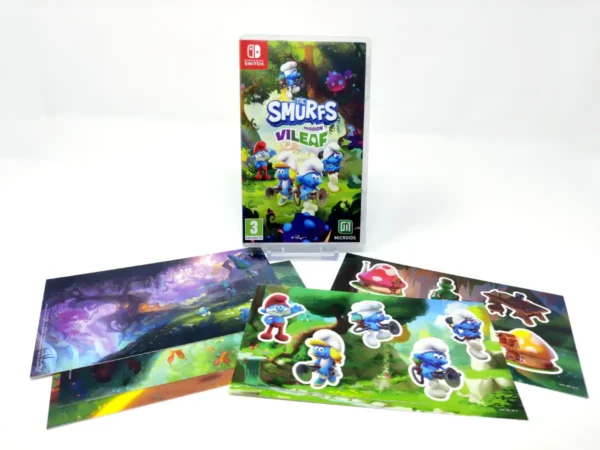 Interior del juego Los Pitufos: Operación Vilhoja (ESP) para Nintendo Switch con disco y manual