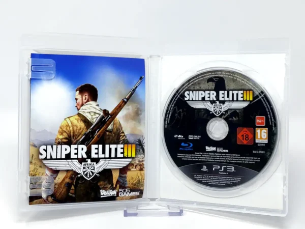 Interior del juego Sniper Elite III (ESP) para PlayStation 3 con disco y manual