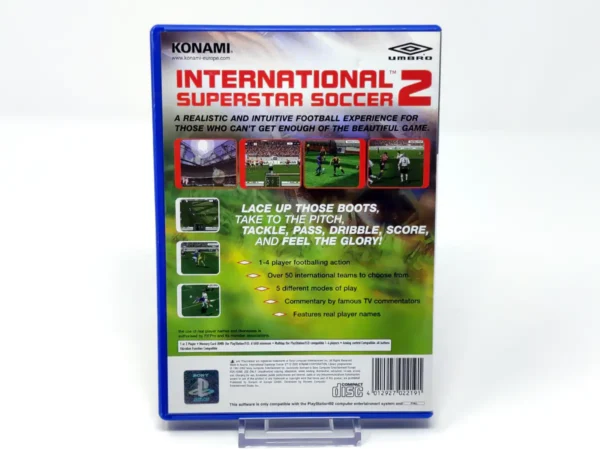 Parte trasera de International Superstar Soccer 2 (UK) para PlayStation 2, edición PAL UK