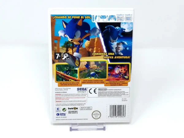 Parte trasera de Sonic Unleashed (ESP) para Nintendo Wii, edición PAL España