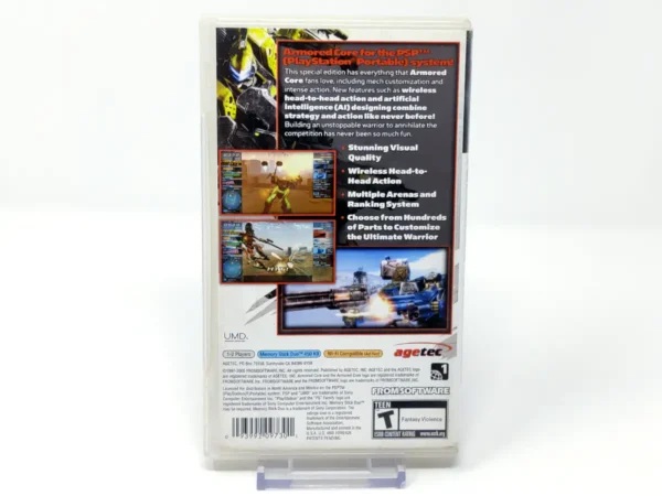 Parte trasera de Armored Core: Formula Front - Extreme Battle (USA) (Rebajado) para PSP, edición NTSC USA