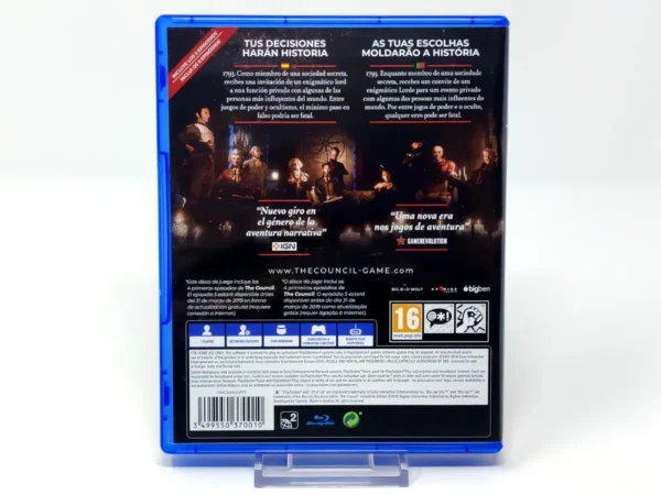 Parte trasera de The Council (Complete Edition) (ESP) para PlayStation 4, edición PAL España