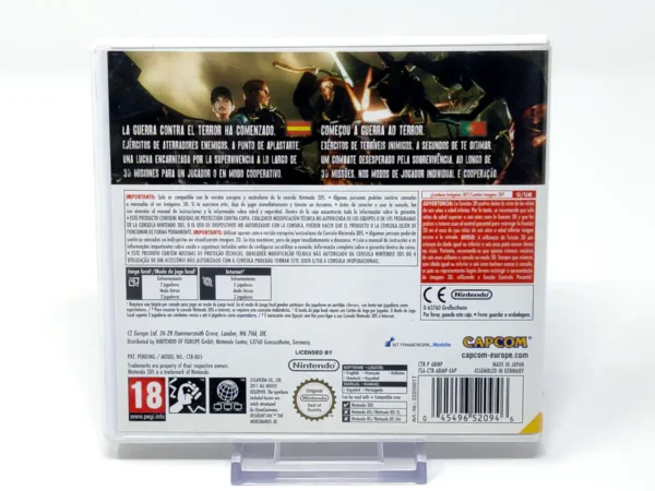 Parte trasera de Resident Evil: The Mercenaries 3D (ESP) para Nintendo 3DS, edición PAL España