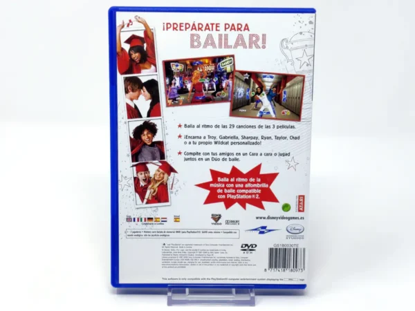 Parte trasera de Disney High School Musical 3: ¡Fin de curso DANCE! (ESP) para PlayStation 2, edición PAL España