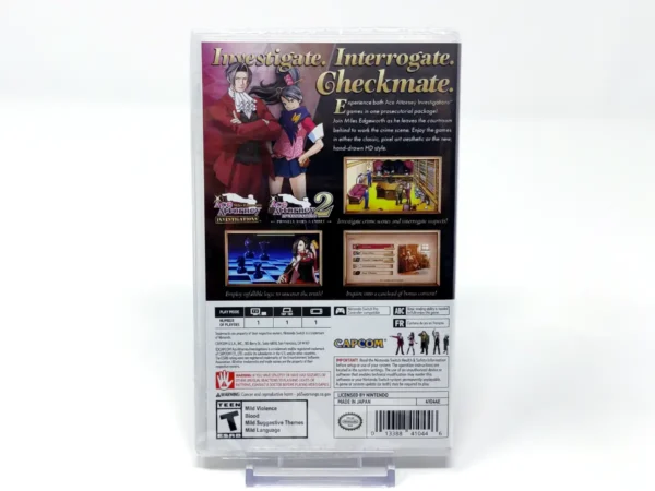 Parte trasera de Ace Attorney Investigations Collection (USA) (Precintado) para Nintendo Switch, edición NTSC USA
