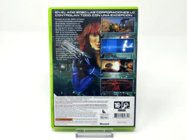 Parte trasera de Perfect Dark Zero (ESP) para XBOX 360, edición PAL España