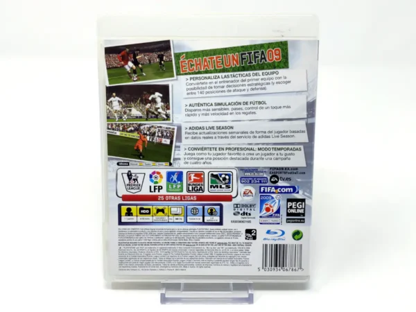 Parte trasera de FIFA 09 (ESP) para PlayStation 3, edición PAL España