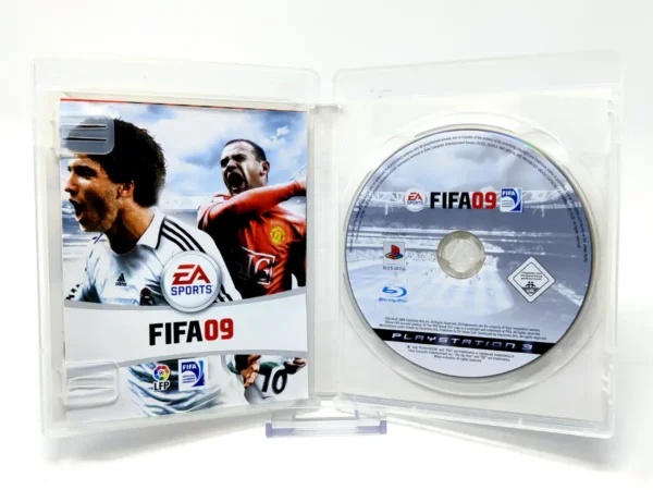 Interior del juego FIFA 09 (ESP) para PlayStation 3 con disco y manual