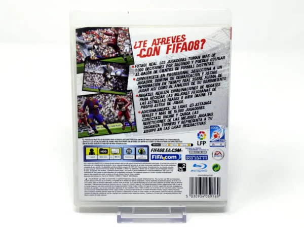 Parte trasera de FIFA 08 (ESP) para PlayStation 3, edición PAL España