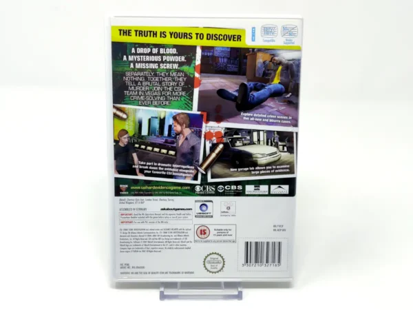 Parte trasera de CSI: Hard Evidence (UK) para Nintendo Wii, edición PAL UK