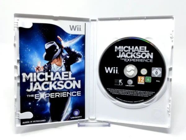 Interior del juego Michael Jackson The Experience (ESP) para Nintendo Wii con disco y manual