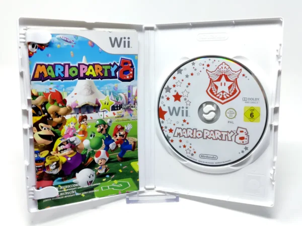 Interior del juego Mario Party 8 (ESP) (Selects) para Nintendo Wii con disco y manual