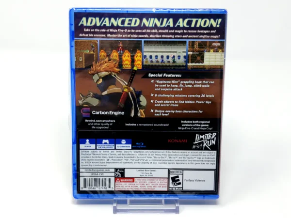 Parte trasera de Ninja Five-O (2025) (Limited Run) (USA) (Precintado) para PlayStation 4, edición NTSC USA