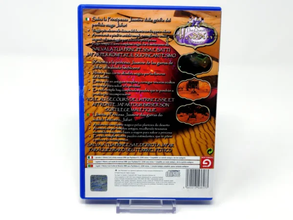 Parte trasera de The Quest for Aladdin's Treasure (ESP) para PlayStation 2, edición PAL España