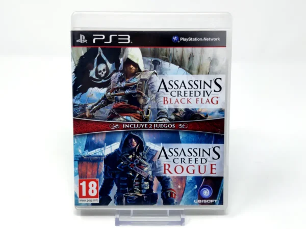 Portada de Assassin's Creed IV: Black Flag + Assassin's Creed: Rogue (ESP) para PlayStation 3, edición PAL España, de segunda mano