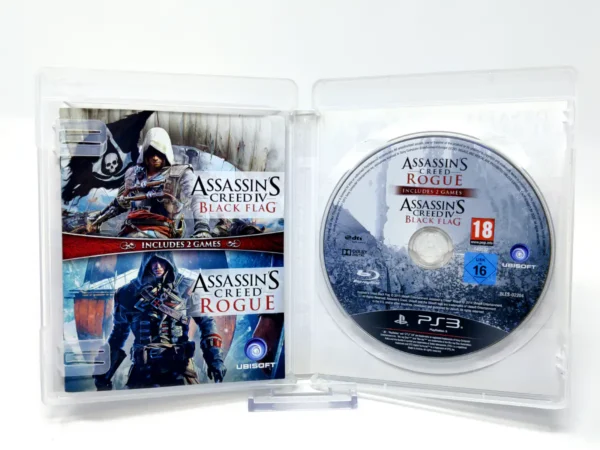 Interior del juego Assassin's Creed IV: Black Flag + Assassin's Creed: Rogue (ESP) para PlayStation 3 con disco y manual