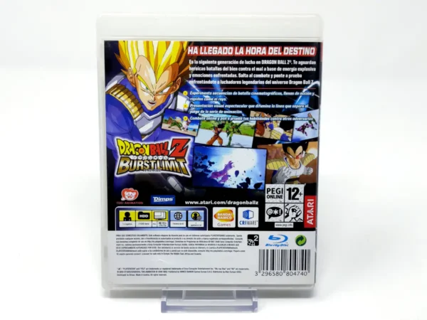 Parte trasera de Dragon Ball Z: Burst Limit (ESP) para PlayStation 3, edición PAL España