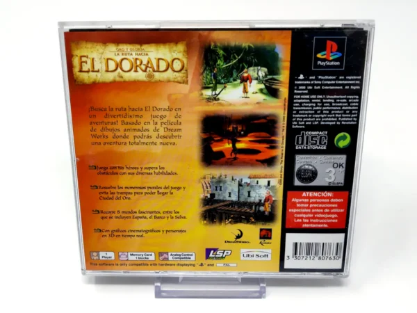 Parte trasera de Oro y Gloria: La Ruta hacia El Dorado (ESP) para PlayStation 1, edición PAL España