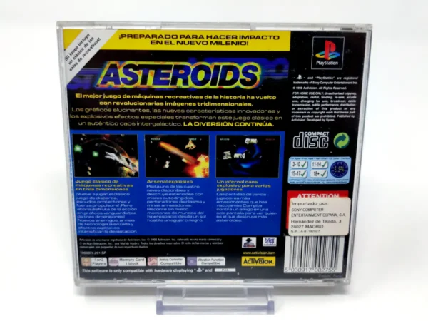 Parte trasera de Asteroids (ESP) para PlayStation 1, edición PAL España