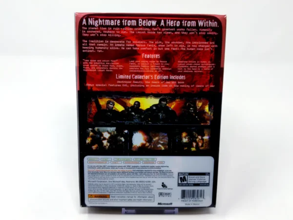 Parte trasera de Gears of War (Limited Collector's Edition) (USA) para XBOX 360, edición NTSC USA