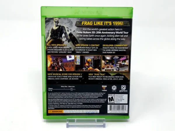 Parte trasera de Duke Nukem 3D: 20th Anniversary World Tour (USA) para XBOX One, edición NTSC USA