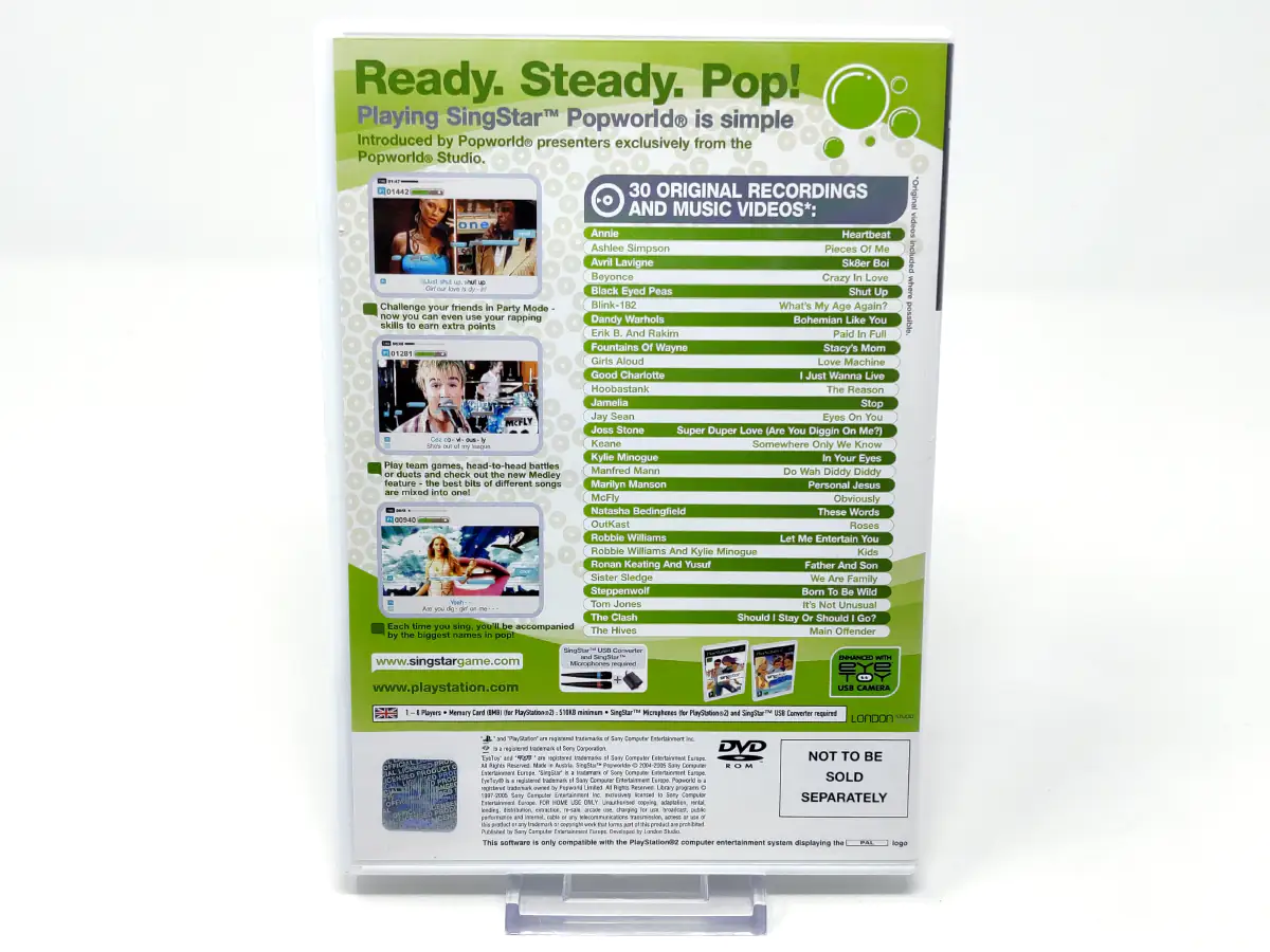 Parte trasera de SingStar Popworld (UK) para PlayStation 2, edición PAL UK