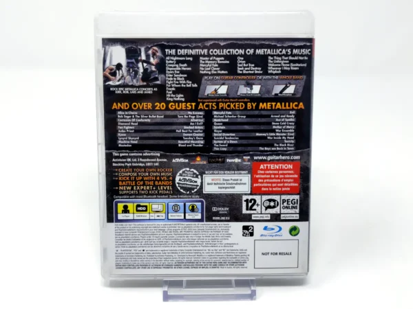 Parte trasera de Guitar Hero: Metallica (EUR) para PlayStation 3, edición PAL EUR
