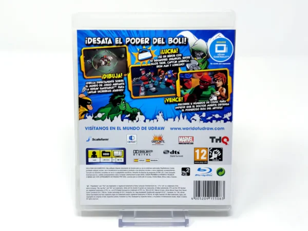 Parte trasera de Marvel Super Hero Squad: Comic Combat (ESP) para PlayStation 3, edición PAL España