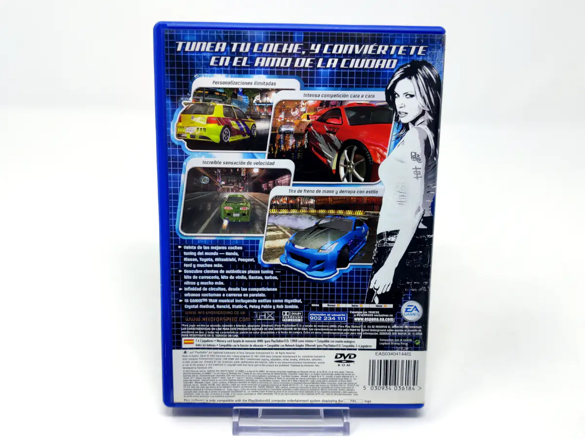 Parte trasera de Need for Speed: Underground (ESP) para PlayStation 2, edición PAL España
